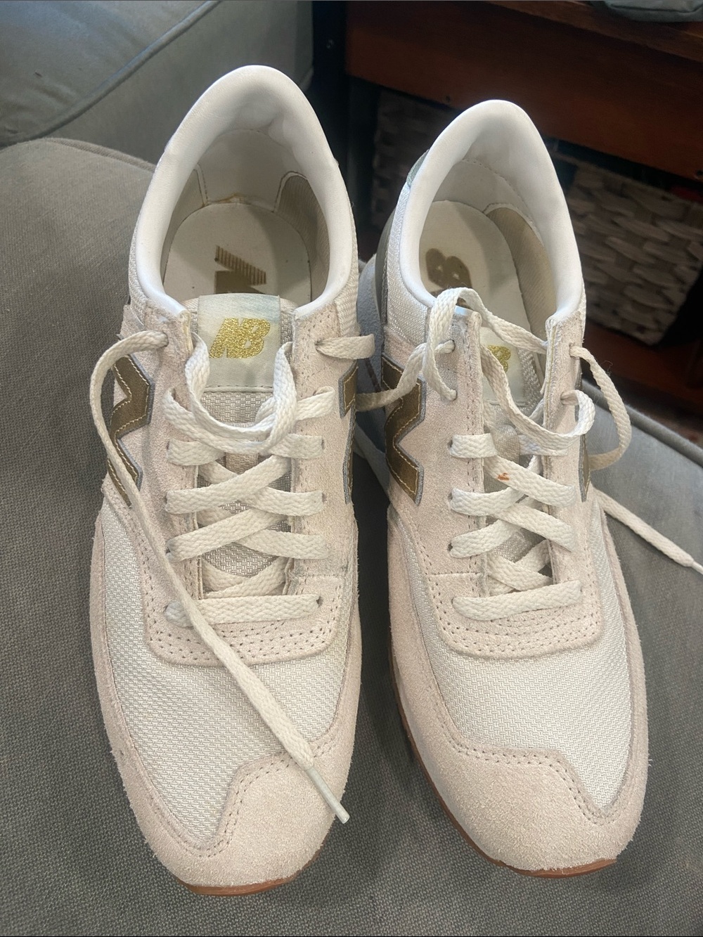 New Balance Women’s White and Light Tan Retro Runner Sneakers